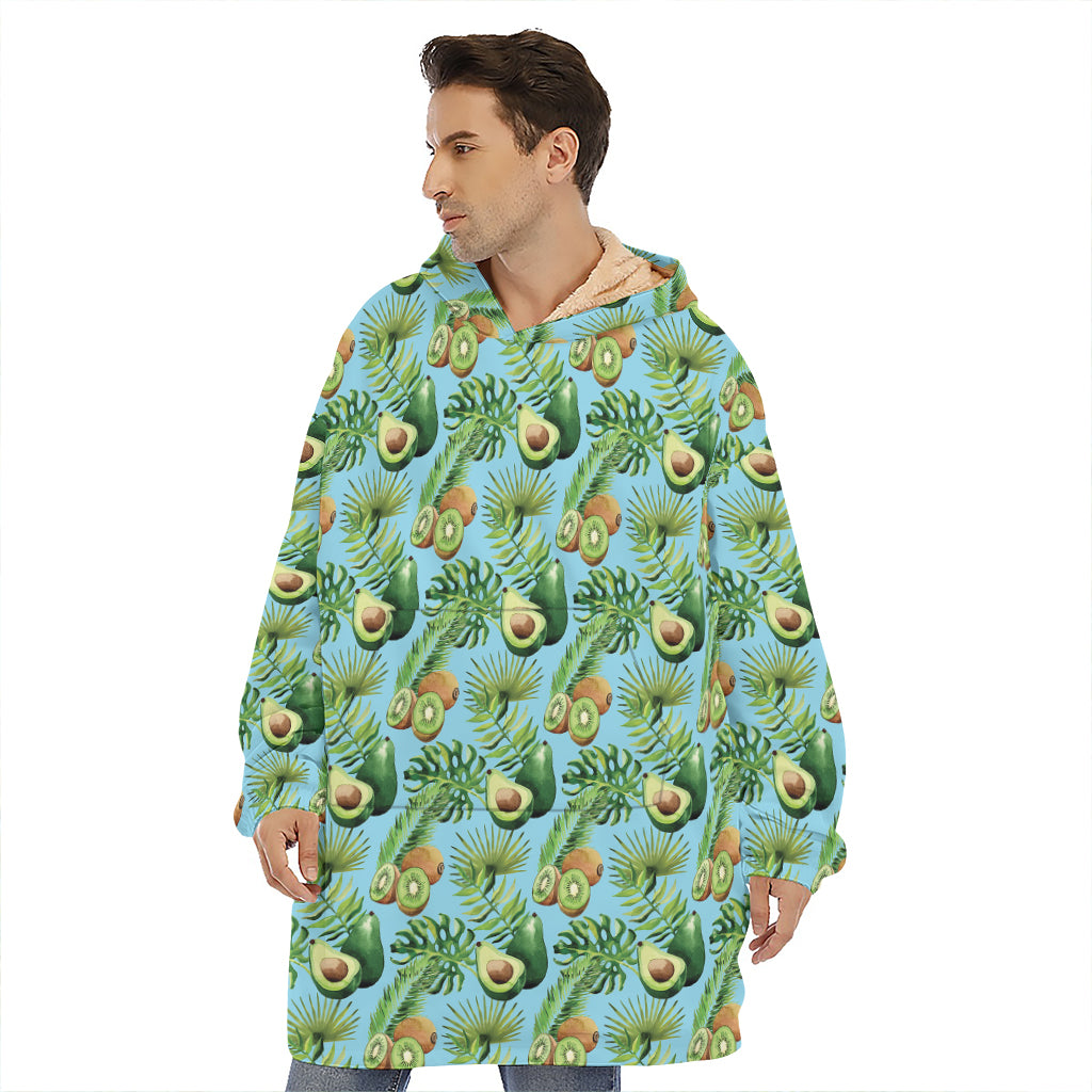 Watercolor Kiwi And Avocado Print Hoodie Blanket