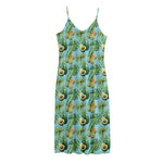 Watercolor Kiwi And Avocado Print Jersey Midi Cami Dress