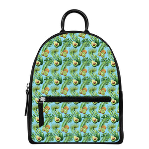 Watercolor Kiwi And Avocado Print Leather Backpack