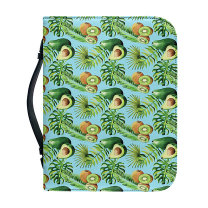 Watercolor Kiwi And Avocado Print Leather Bible Cover