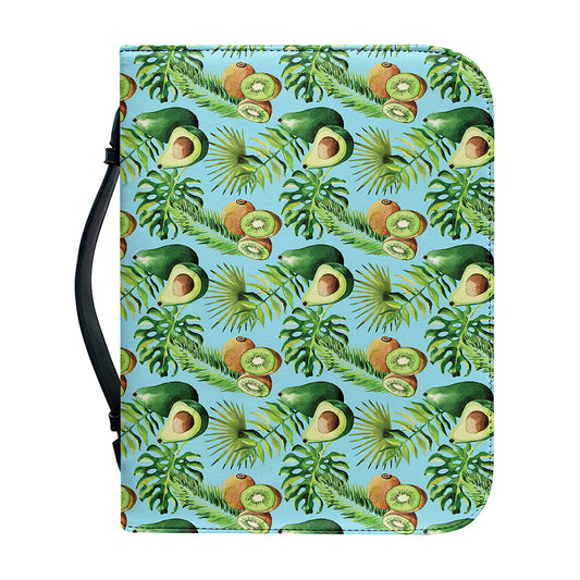 Watercolor Kiwi And Avocado Print Leather Bible Cover