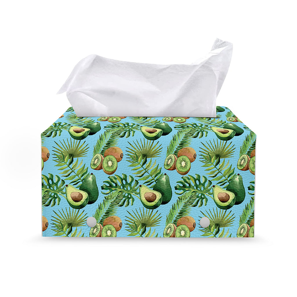 Watercolor Kiwi And Avocado Print Leather Tissue Box Cover