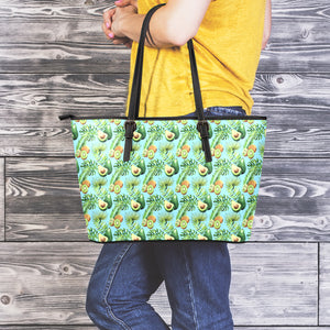 Watercolor Kiwi And Avocado Print Leather Tote Bag