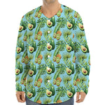 Watercolor Kiwi And Avocado Print Long Sleeve Baseball Jersey