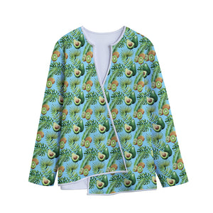 Watercolor Kiwi And Avocado Print Long Sleeve Short Coat