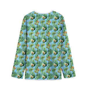 Watercolor Kiwi And Avocado Print Long Sleeve Short Coat