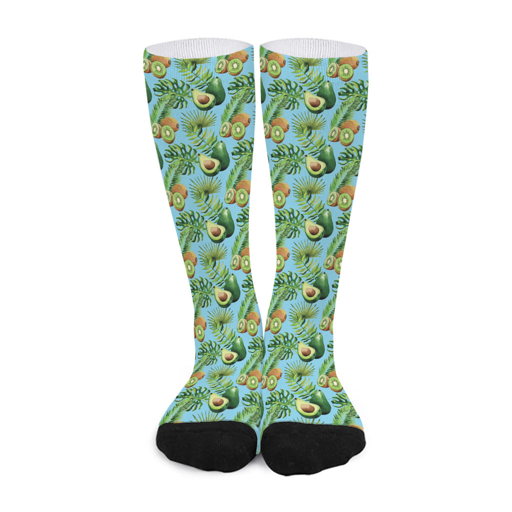 Watercolor Kiwi And Avocado Print Long Socks