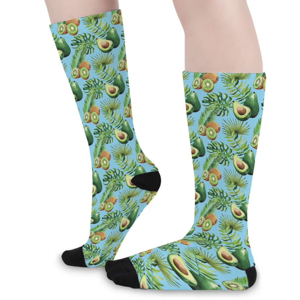 Watercolor Kiwi And Avocado Print Long Socks