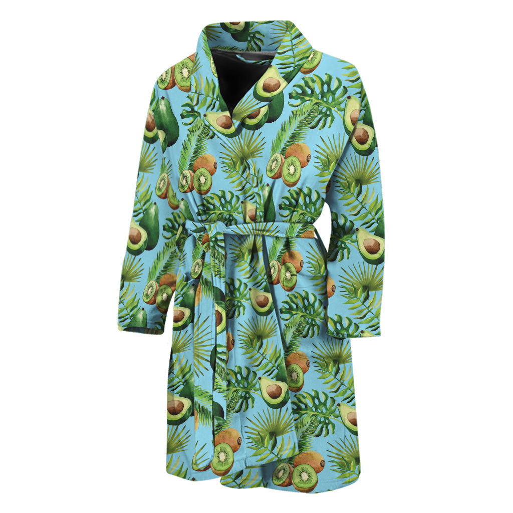 Watercolor Kiwi And Avocado Print Men's Bathrobe