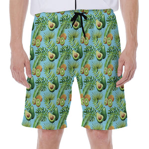 Watercolor Kiwi And Avocado Print Men's Beach Shorts