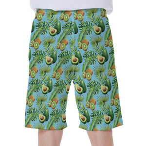 Watercolor Kiwi And Avocado Print Men's Beach Shorts