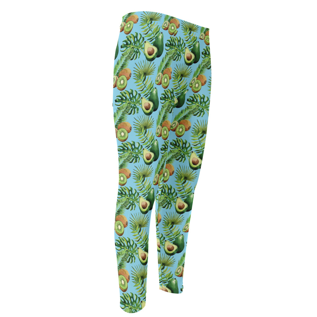 Watercolor Kiwi And Avocado Print Men's Compression Pants