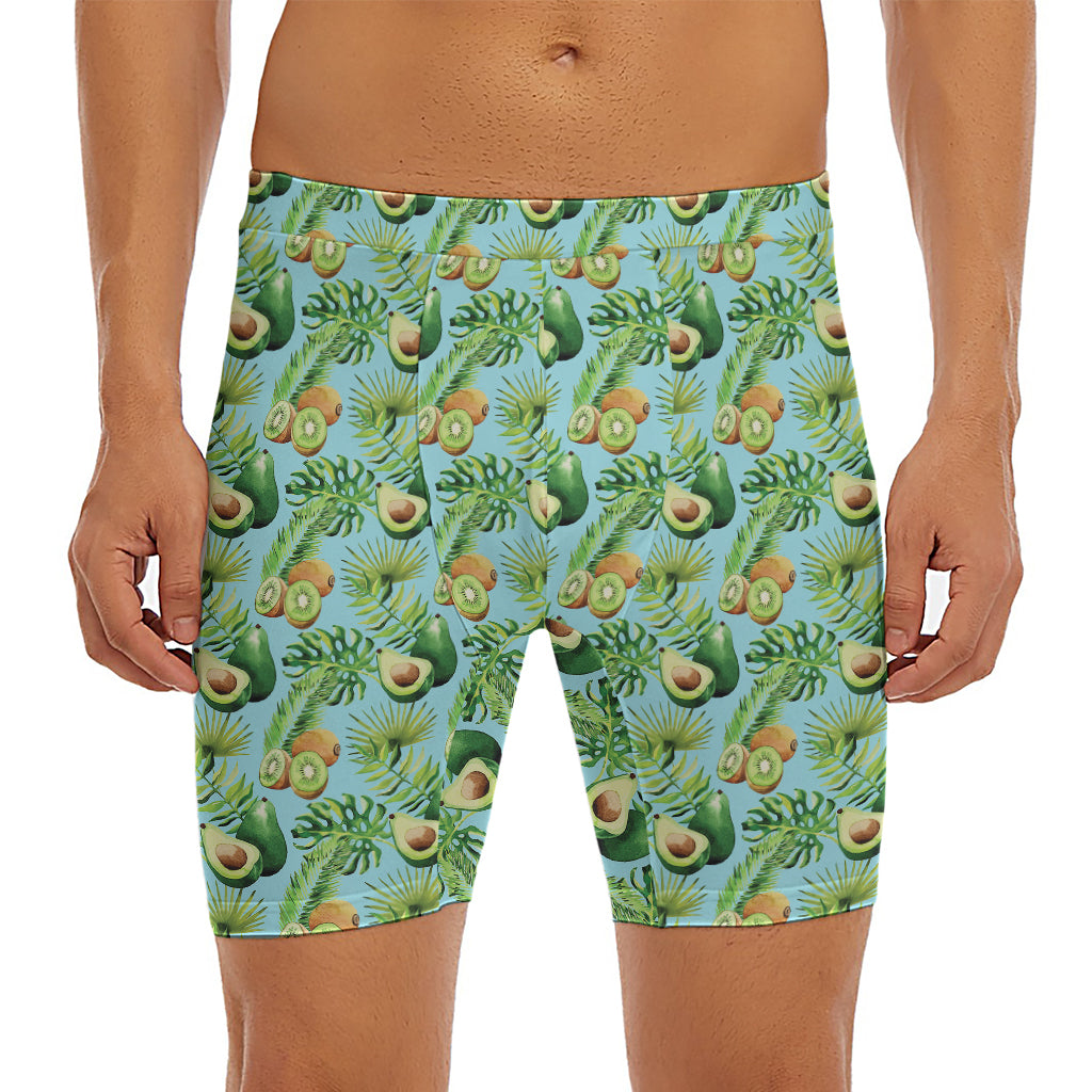 Watercolor Kiwi And Avocado Print Men's Long Boxer Briefs