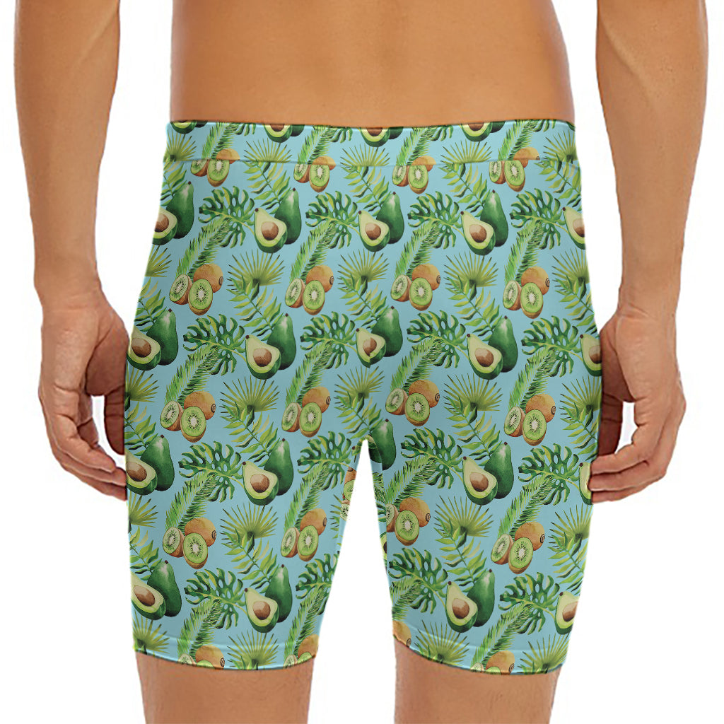 Watercolor Kiwi And Avocado Print Men's Long Boxer Briefs