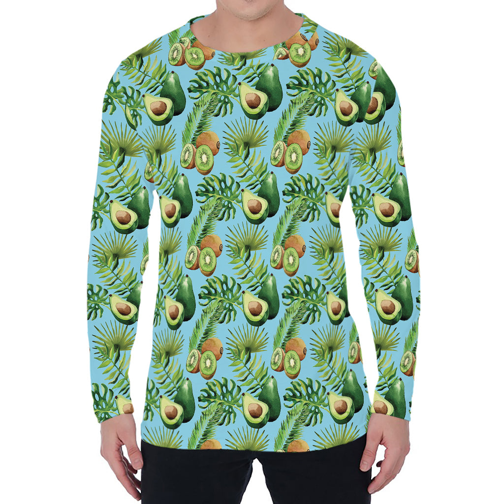 Watercolor Kiwi And Avocado Print Men's Long Sleeve T-Shirt