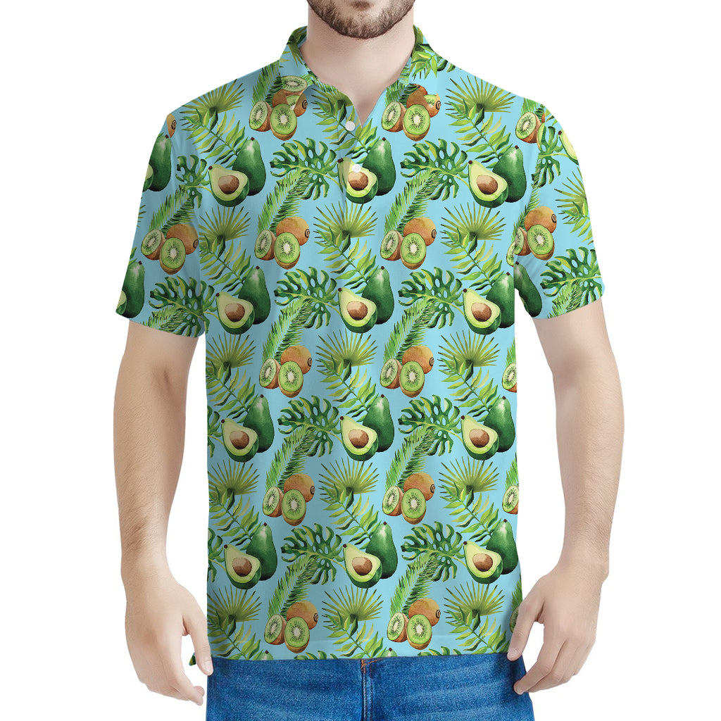 Watercolor Kiwi And Avocado Print Men's Polo Shirt