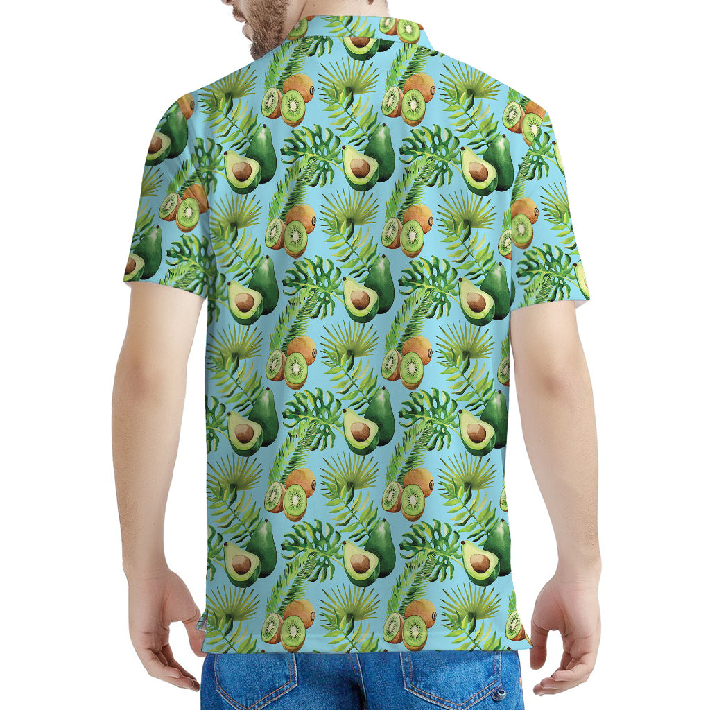 Watercolor Kiwi And Avocado Print Men's Polo Shirt