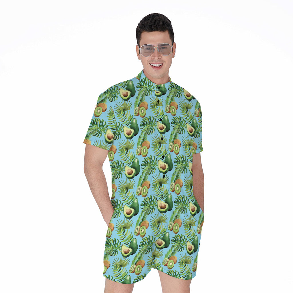 Watercolor Kiwi And Avocado Print Men's Rompers