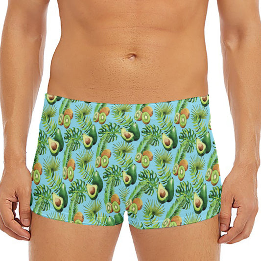 Watercolor Kiwi And Avocado Print Men's Short Boxer Briefs