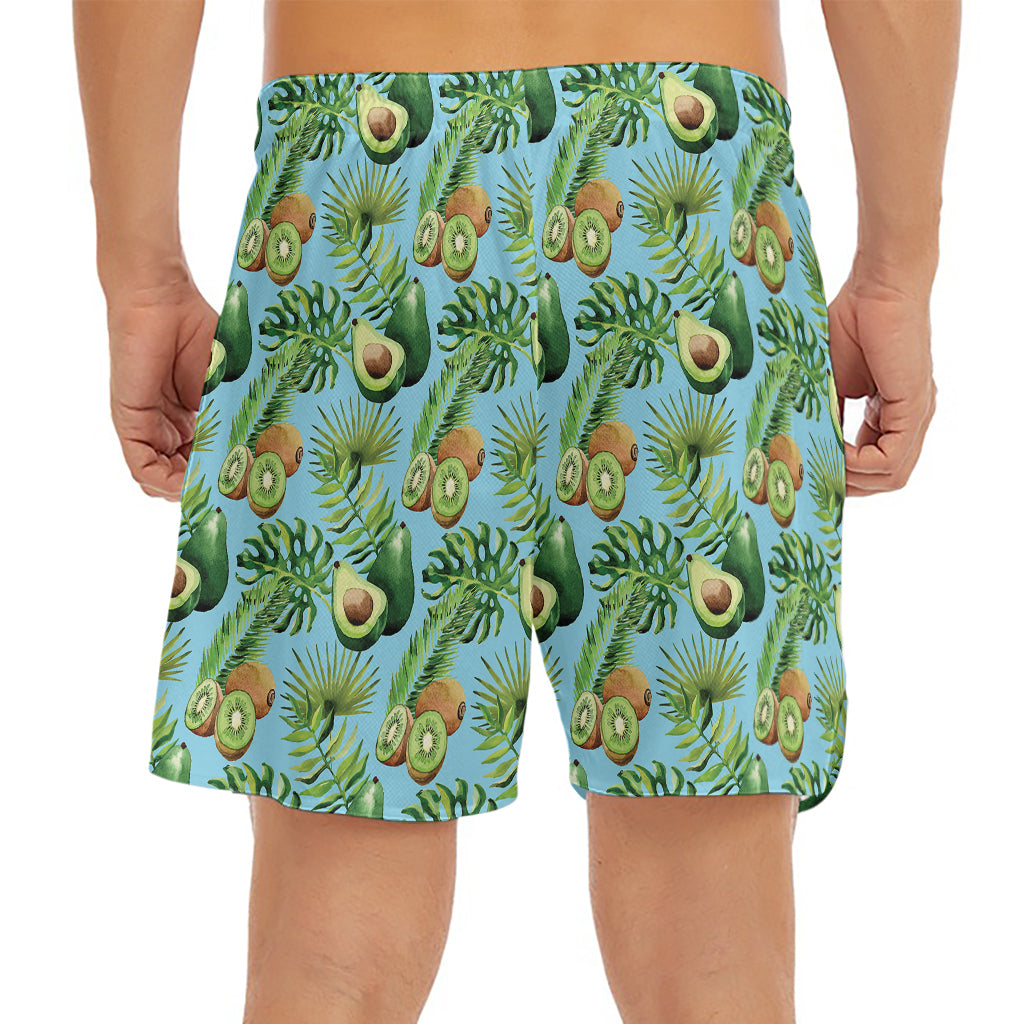 Watercolor Kiwi And Avocado Print Men's Split Running Shorts