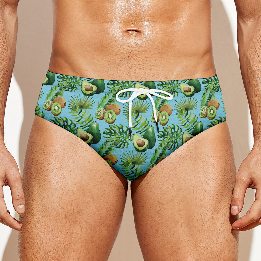 Watercolor Kiwi And Avocado Print Men's Swim Briefs