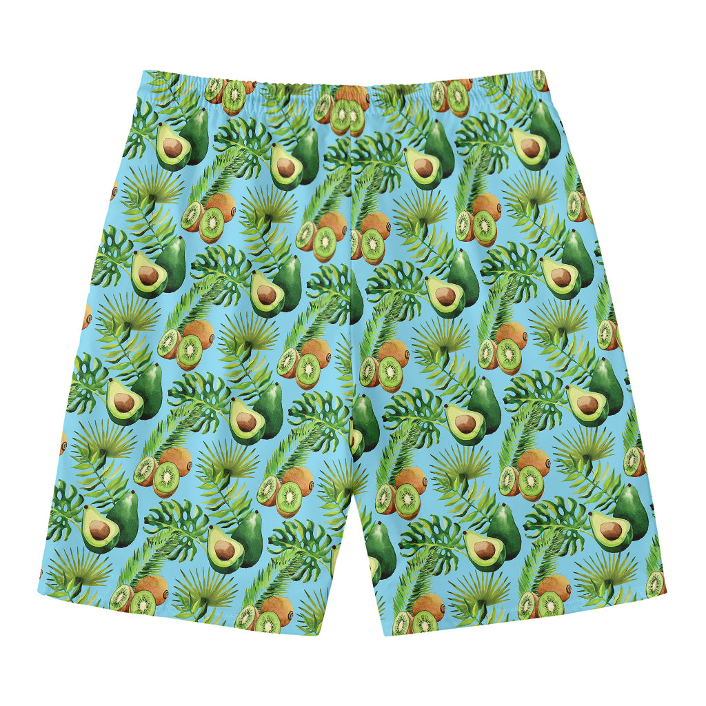 Watercolor Kiwi And Avocado Print Men's Swim Trunks