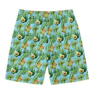 Watercolor Kiwi And Avocado Print Men's Swim Trunks