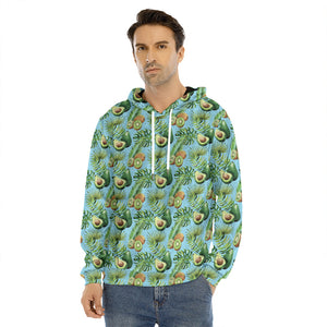 Watercolor Kiwi And Avocado Print Men's Velvet Pullover Hoodie