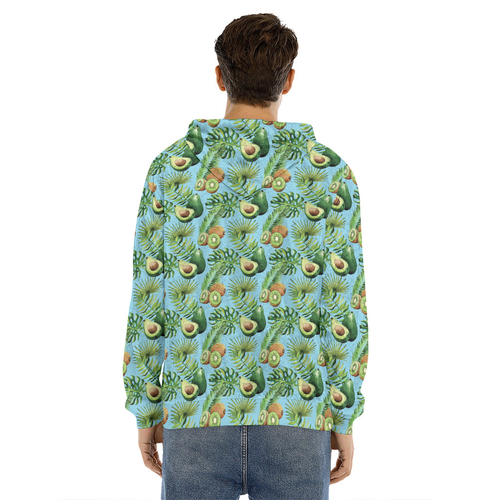 Watercolor Kiwi And Avocado Print Men's Velvet Pullover Hoodie