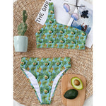 Watercolor Kiwi And Avocado Print One Shoulder Bikini Top