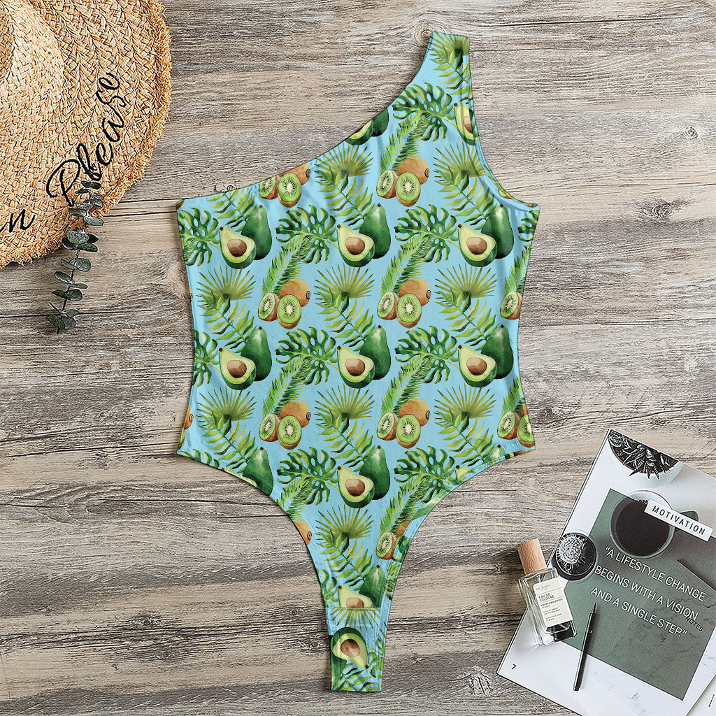 Watercolor Kiwi And Avocado Print One Shoulder Bodysuit