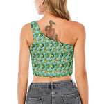 Watercolor Kiwi And Avocado Print One Shoulder Crop Top