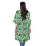 Watercolor Kiwi And Avocado Print Open Front Beach Cover Up