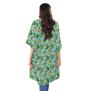 Watercolor Kiwi And Avocado Print Open Front Beach Cover Up