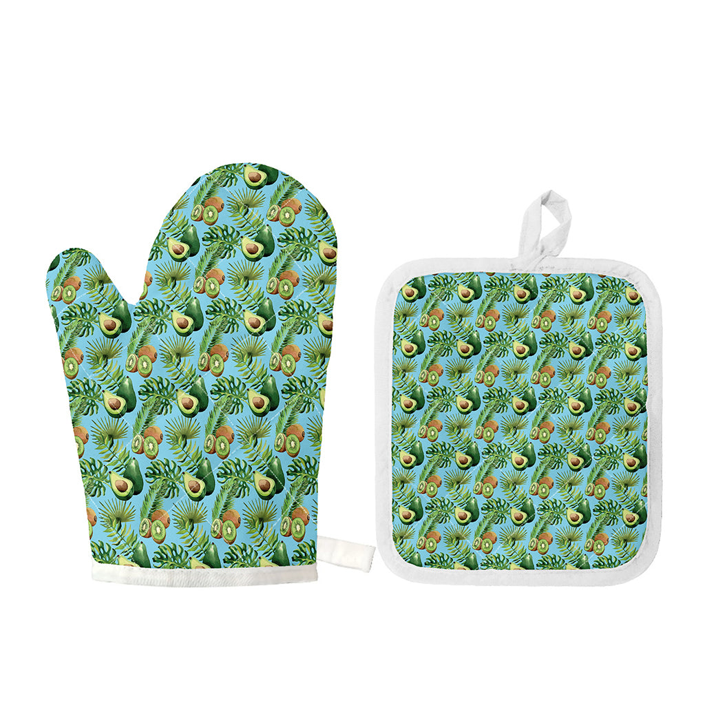 Watercolor Kiwi And Avocado Print Oven Mitt And Pot Holder Set