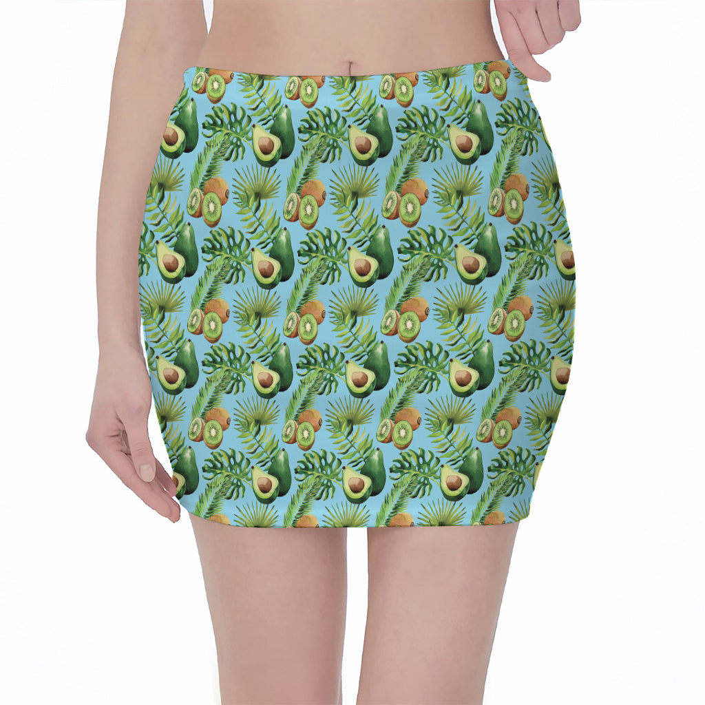 Watercolor Kiwi And Avocado Print Pencil Mini Skirt