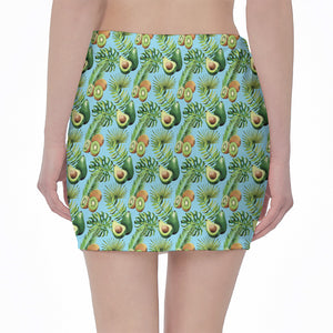 Watercolor Kiwi And Avocado Print Pencil Mini Skirt