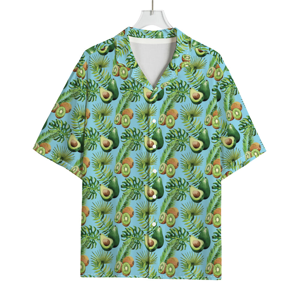 Watercolor Kiwi And Avocado Print Rayon Hawaiian Shirt