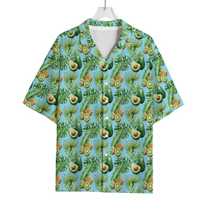 Watercolor Kiwi And Avocado Print Rayon Hawaiian Shirt