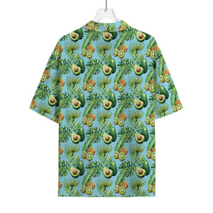 Watercolor Kiwi And Avocado Print Rayon Hawaiian Shirt