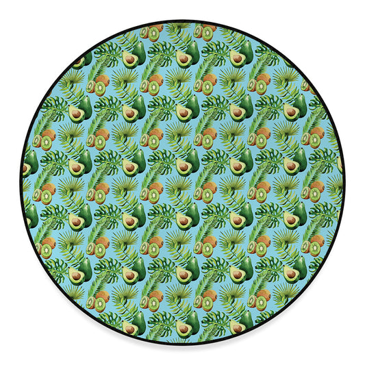 Watercolor Kiwi And Avocado Print Round Floor Mat