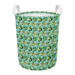 Watercolor Kiwi And Avocado Print Round Laundry Basket