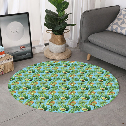 Watercolor Kiwi And Avocado Print Round Rug