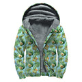 Watercolor Kiwi And Avocado Print Sherpa Lined Zip Up Hoodie
