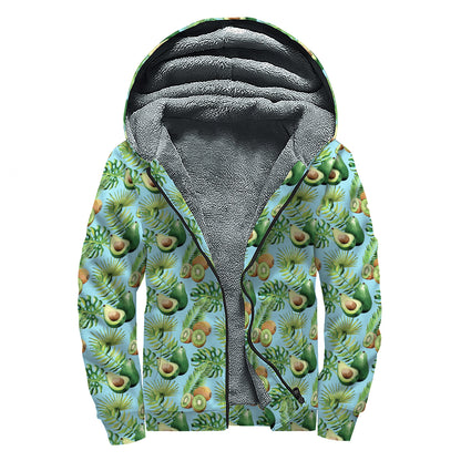 Watercolor Kiwi And Avocado Print Sherpa Lined Zip Up Hoodie