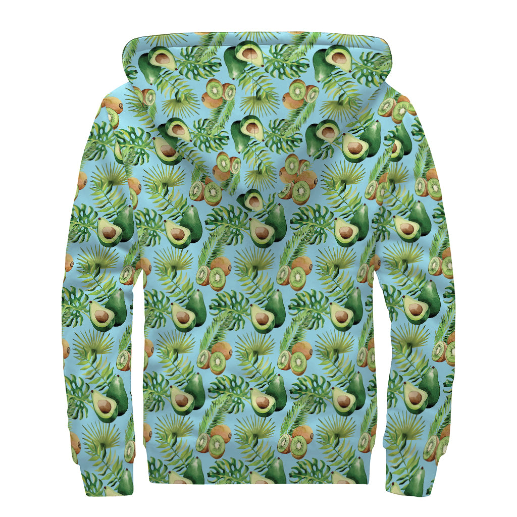 Watercolor Kiwi And Avocado Print Sherpa Lined Zip Up Hoodie