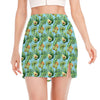 Watercolor Kiwi And Avocado Print Side Slit Mini Skirt