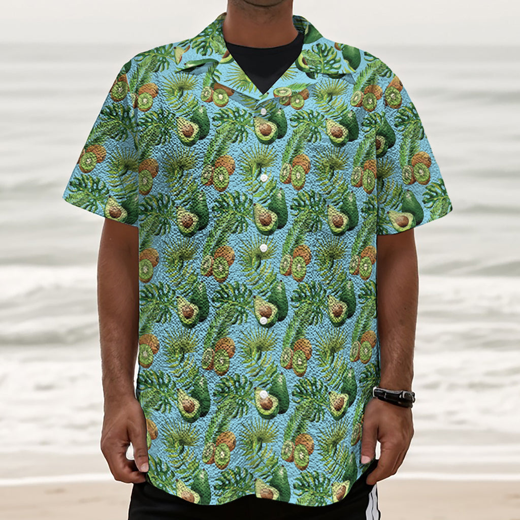 Watercolor Kiwi And Avocado Print Textured Short Sleeve Shirt