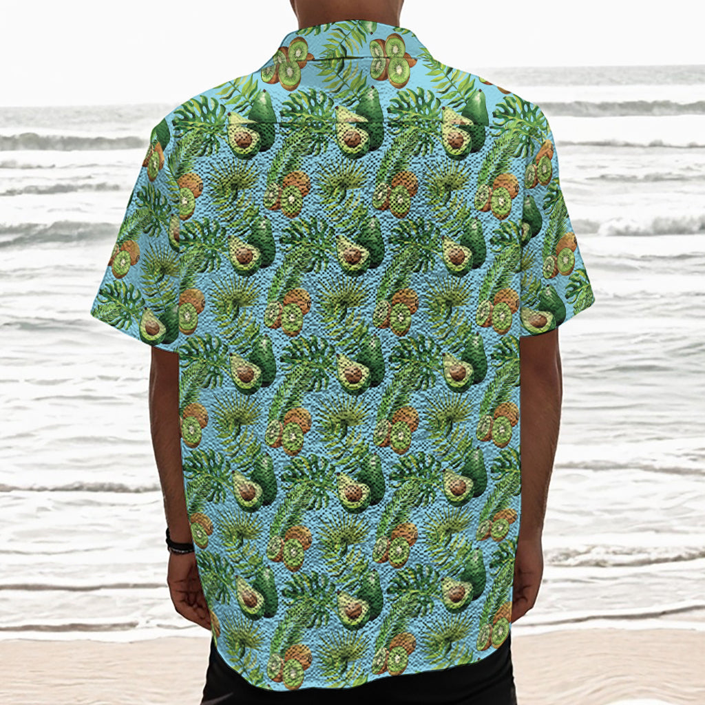 Watercolor Kiwi And Avocado Print Textured Short Sleeve Shirt