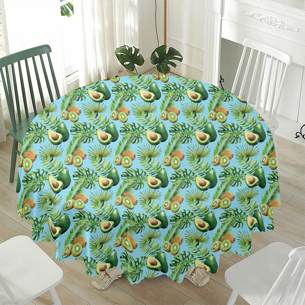 Watercolor Kiwi And Avocado Print Waterproof Round Tablecloth